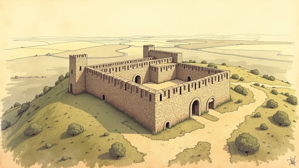Senosios lituanistikos archyvyni piešinys — Ginučių piliakalnio fortifikacijos schema XI amžiuje